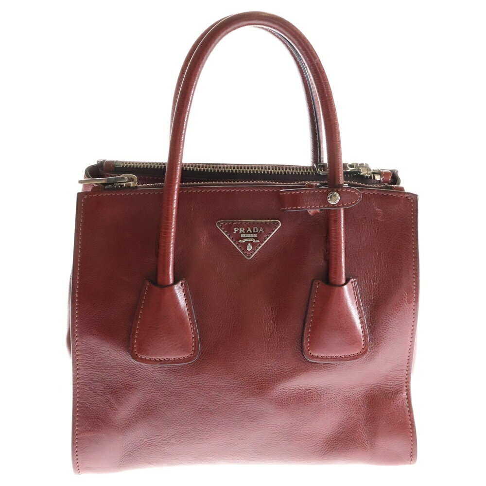 PRADA Triangle Plate Leather Shoulder Bag Red RED